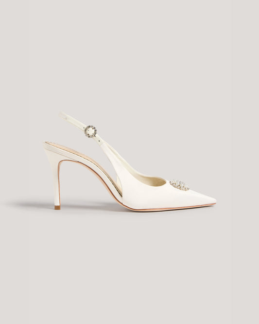 Cinq à Sept Claire Crystal Brooch Satin Slingback Pump