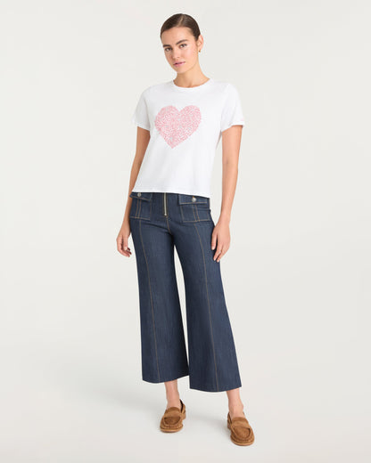 Cinq à Sept Rhinestone Doodle Heart Shrunken Tee