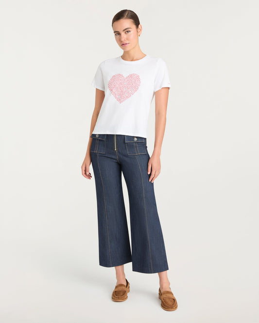 Cinq à Sept Rhinestone Doodle Heart Shrunken Tee