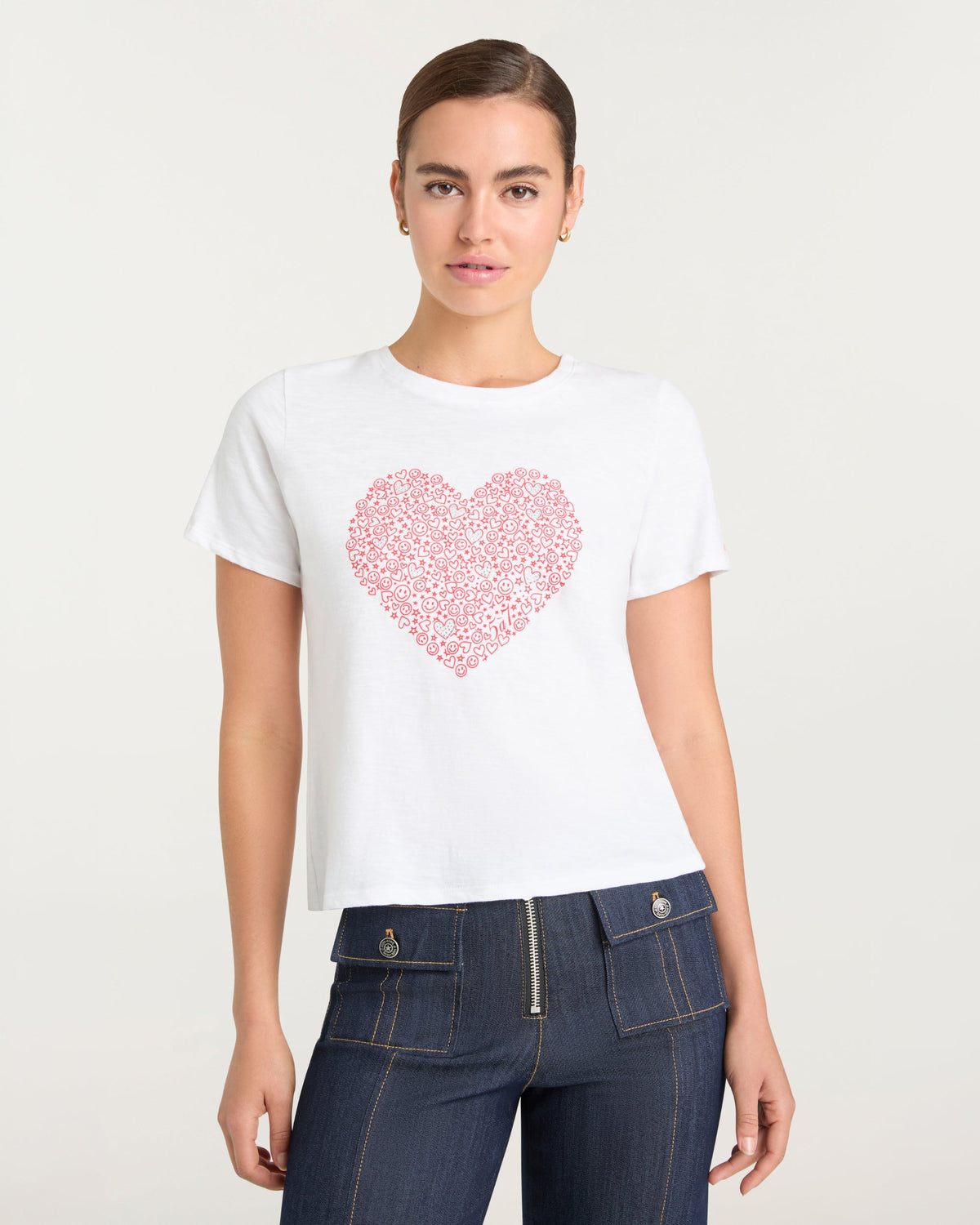 Cinq à Sept Rhinestone Doodle Heart Shrunken Tee