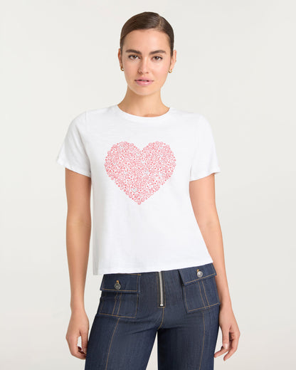 Cinq à Sept Rhinestone Doodle Heart Shrunken Tee