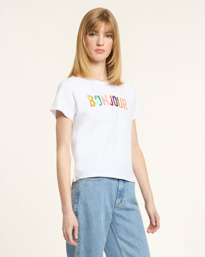 Cinq à Sept Bonjour Scribble Shrunken Tee