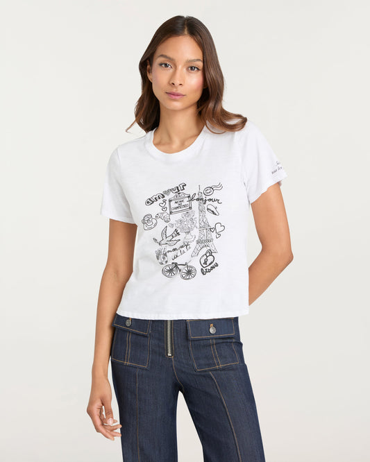 Cinq à Sept Rhinestone Paris Doodle Shrunken Tee