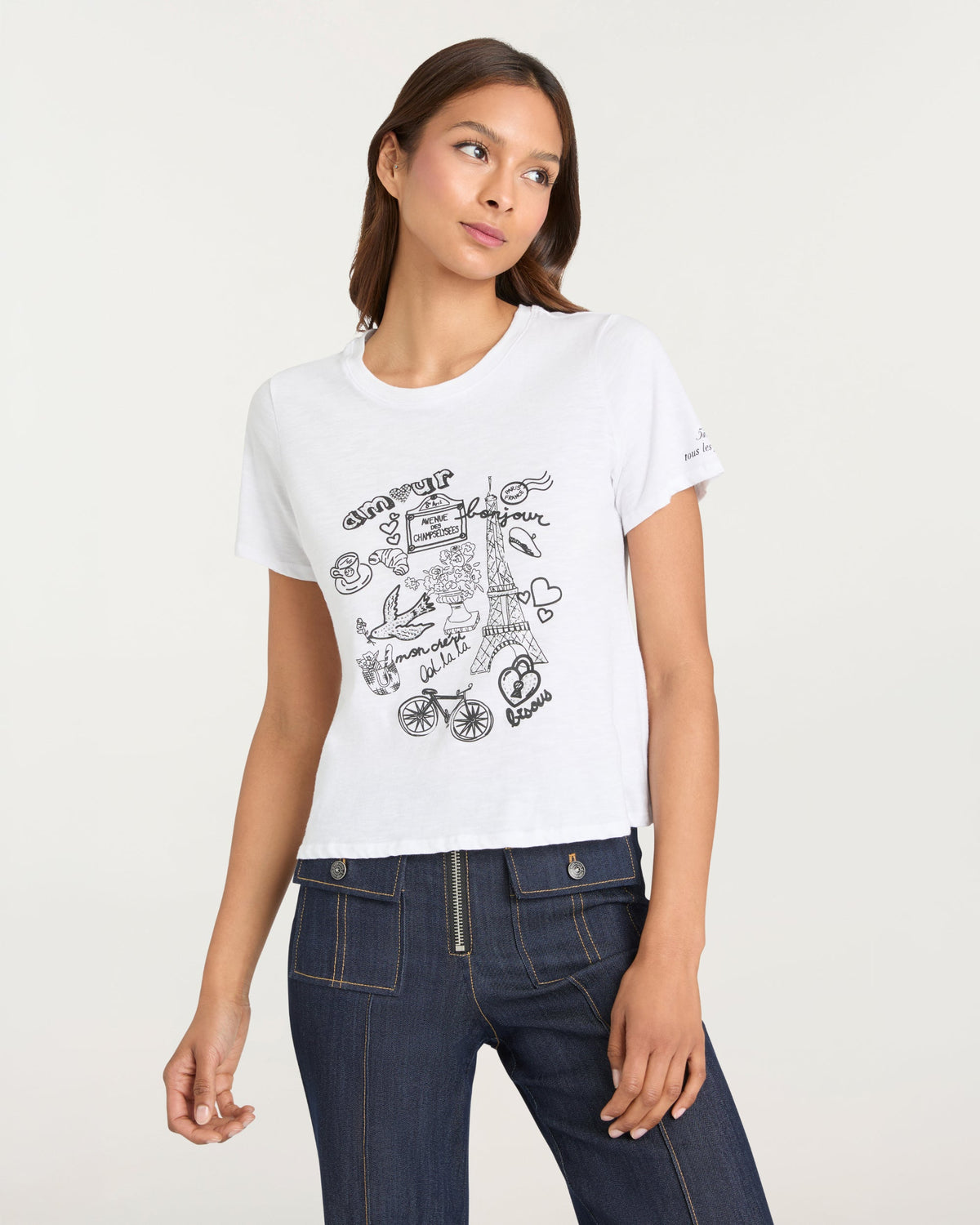 Cinq à Sept Rhinestone Paris Doodle Shrunken Tee