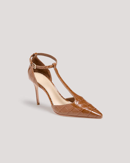 Cinq à Sept Clara Croco T Strap Pump