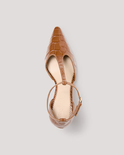 Cinq à Sept Clara Croco T Strap Pump
