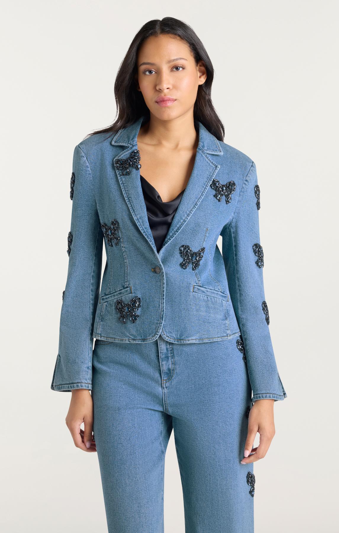 Cinq à Sept Rhinestone Bow Le Petit Long Sleeve Khloe Jean Blazer