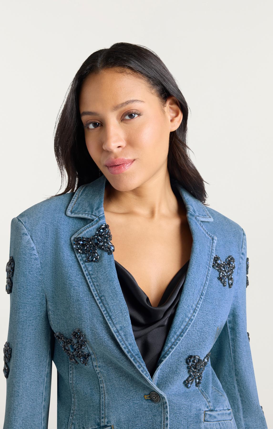 Cinq à Sept Rhinestone Bow Le Petit Long Sleeve Khloe Jean Blazer