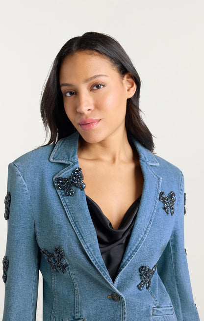 Cinq à Sept Rhinestone Bow Le Petit Long Sleeve Khloe Jean Blazer
