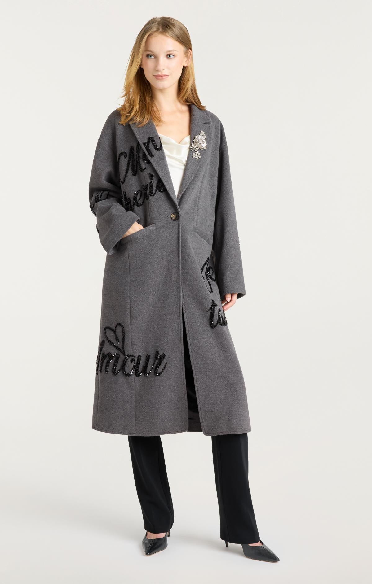 Cinq à Sept Crushed Sequin Loveletter Gravis Coat